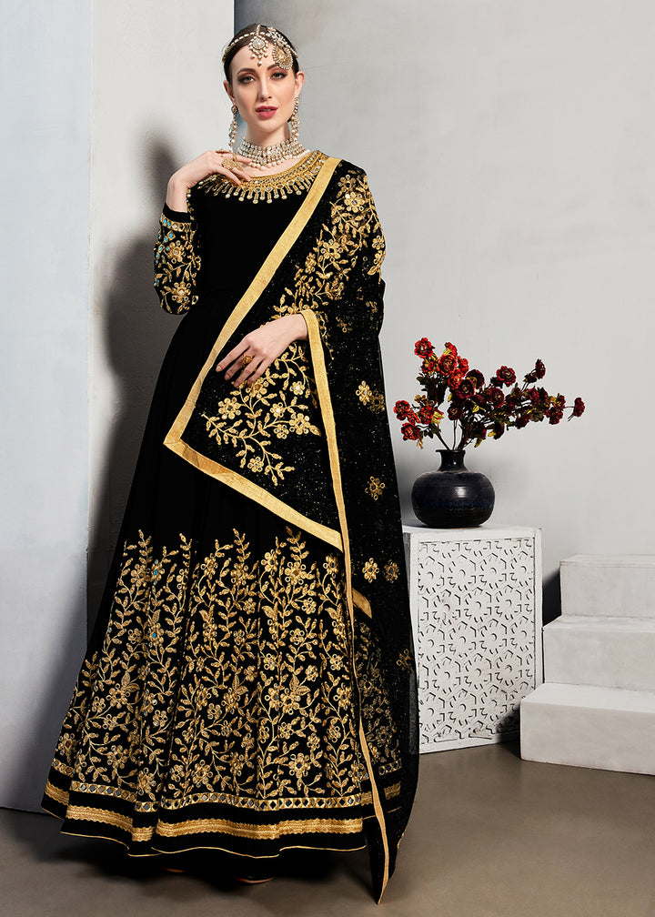 Buy Black Stone & Mirror Work Embroidered Anarkali - Anarkali Suit