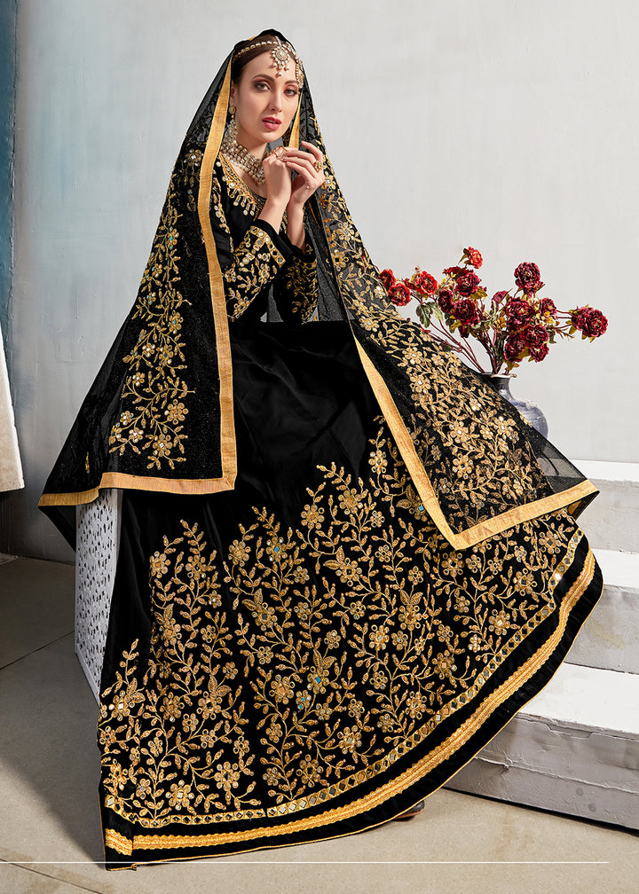 Buy Black Stone & Mirror Work Embroidered Anarkali - Anarkali Suit