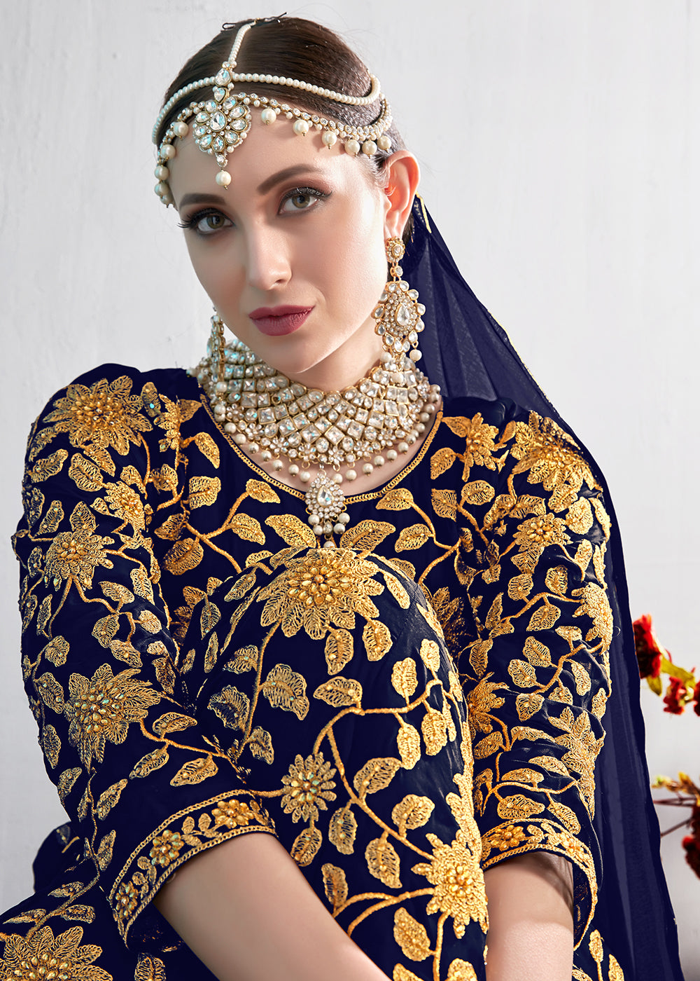 Buy Blue Stone & Mirror Work Embroidered Anarkali - Anarkali Suit