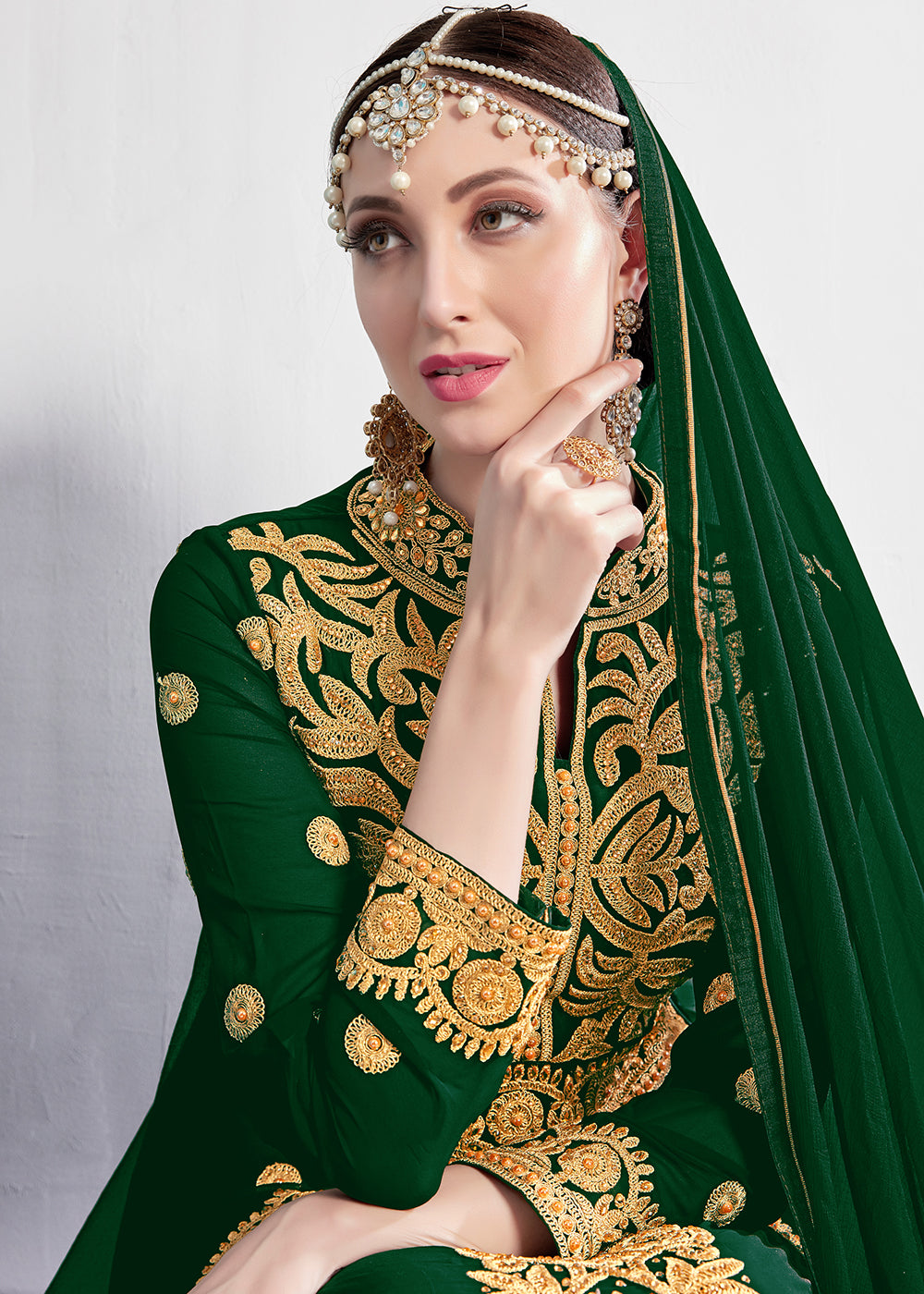 Buy Green Stone & Mirror Work Embroidered Anarkali - Anarkali Suit