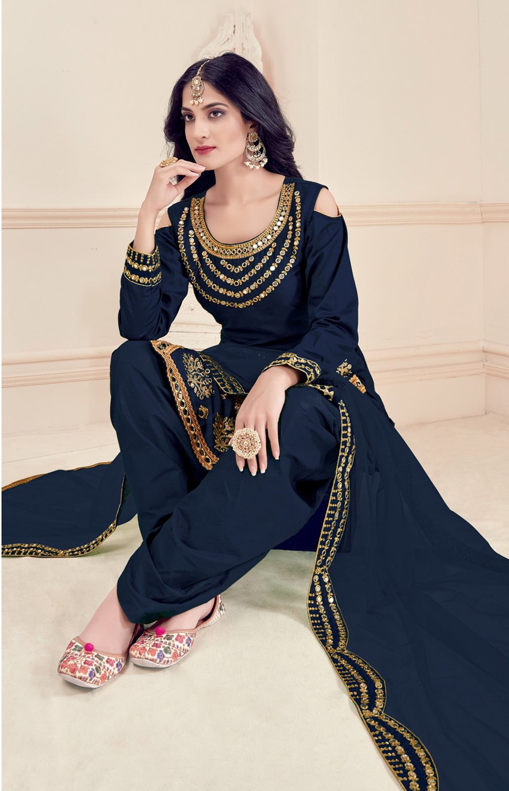 Buy Art Silk Navy Blue Suit - Embroidered Punjabi Patiala Suit Buy Art Silk Navy Blue Suit - Embroidered Punjabi Patiala Suit