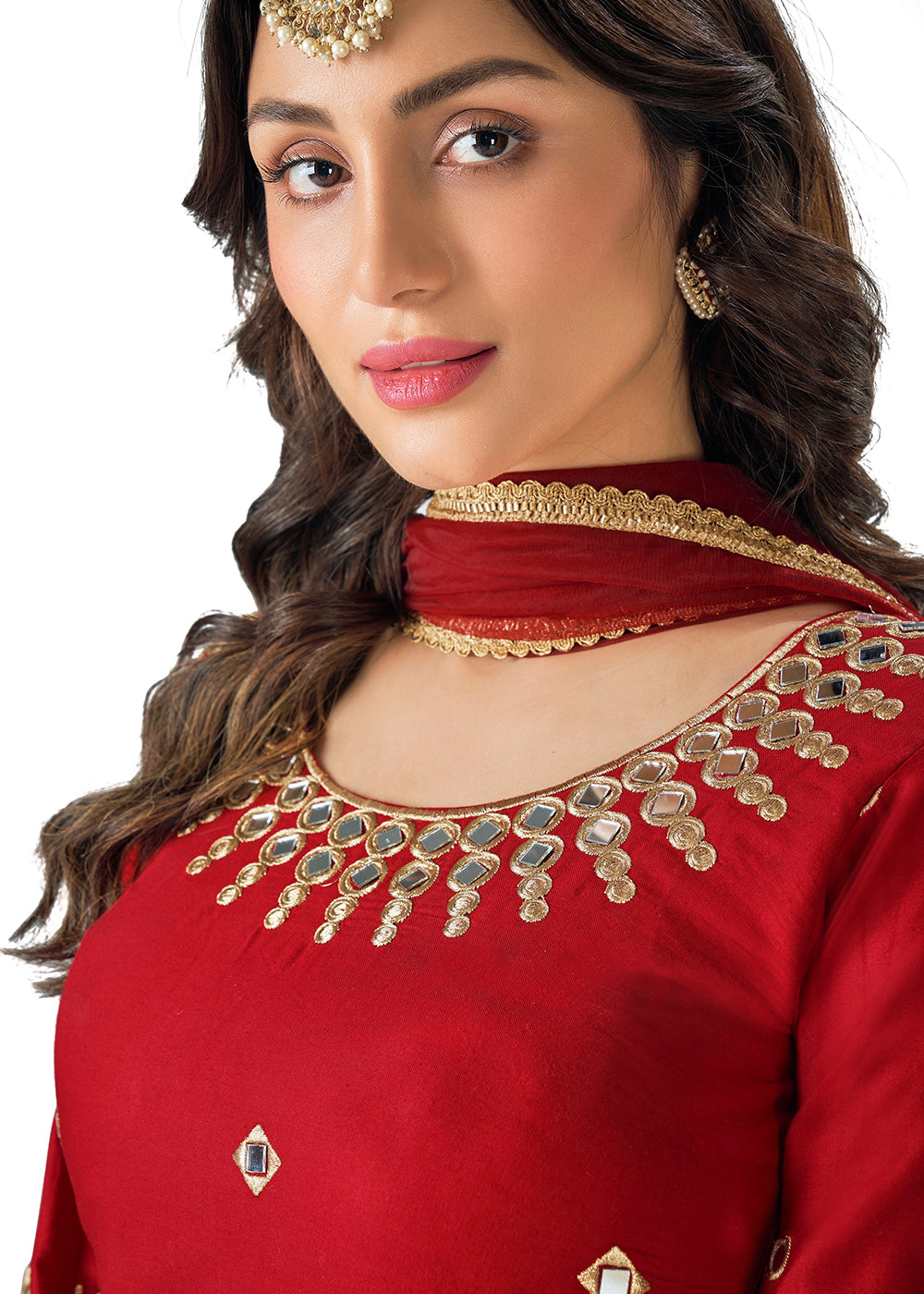 Buy Red Patiala Style Silk Embroidered Suit -Punjabi Salwar Suit