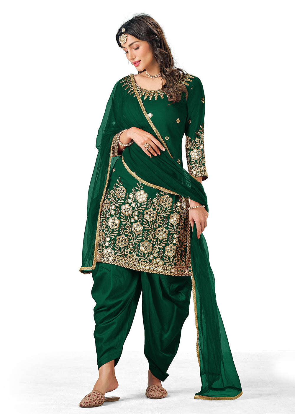 Buy Green Patiala Style Silk Embroidered Suit -Punjabi Salwar Suit