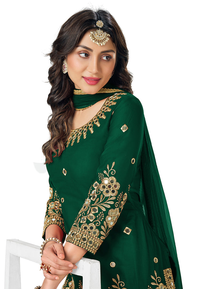 Buy Green Patiala Style Silk Embroidered Suit -Punjabi Salwar Suit