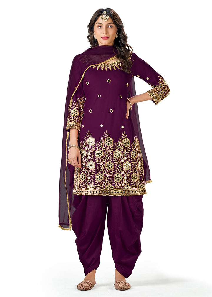 Buy Purple Patiala Style Silk Embroidered Suit - Punjabi Salwar Suit