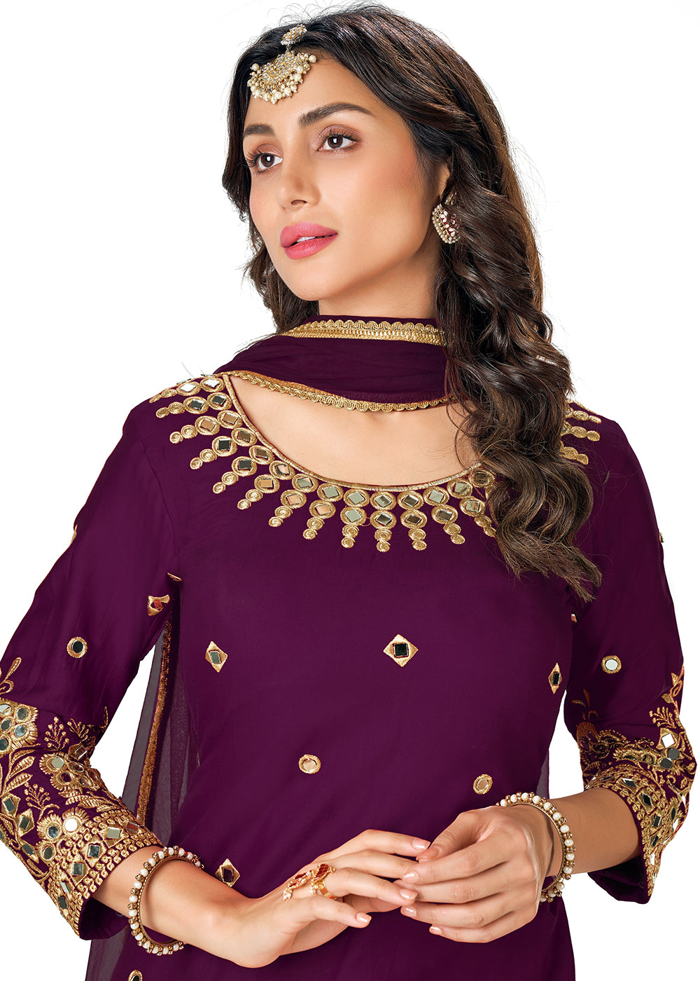 Buy Purple Patiala Style Silk Embroidered Suit - Punjabi Salwar Suit