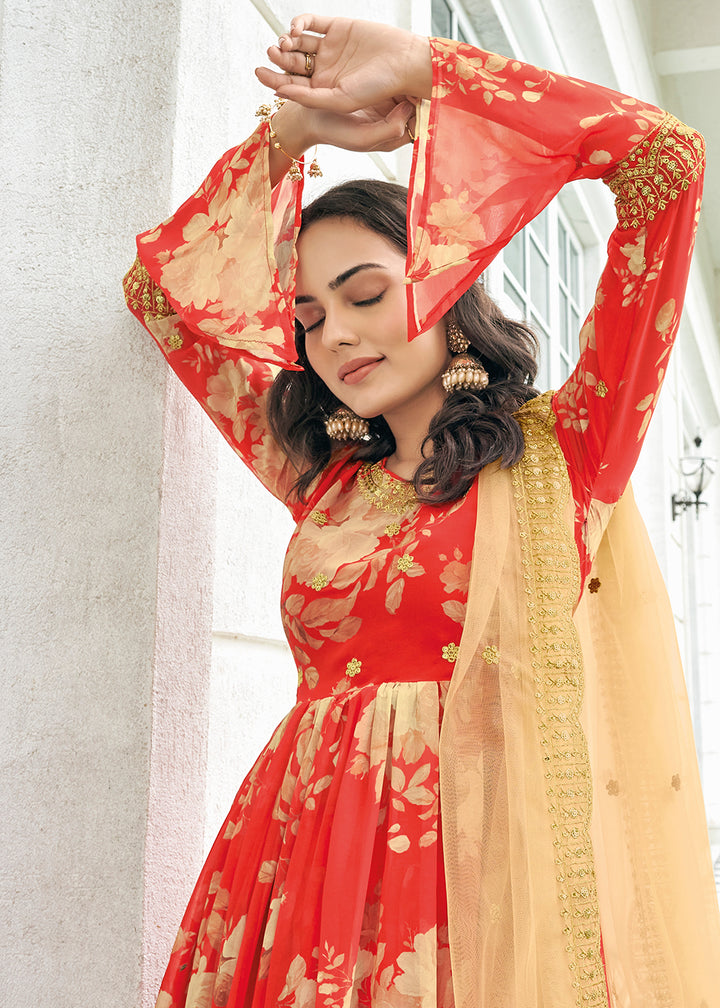 Shop Now Floral Printed Memorable Red Trendy Sharara Suit for Wedding Online at Empress Clothing in USA, UK, Canada & Worldwide.