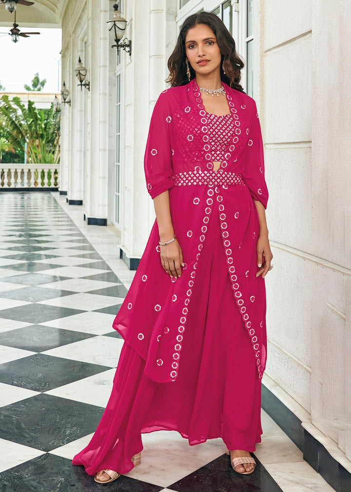 Buy Now Fuchsia Pink Sequined Embroidered Shrug Style Lehenga Choli Online in USA, UK, Canada & Worldwide at Empress Clothing. 