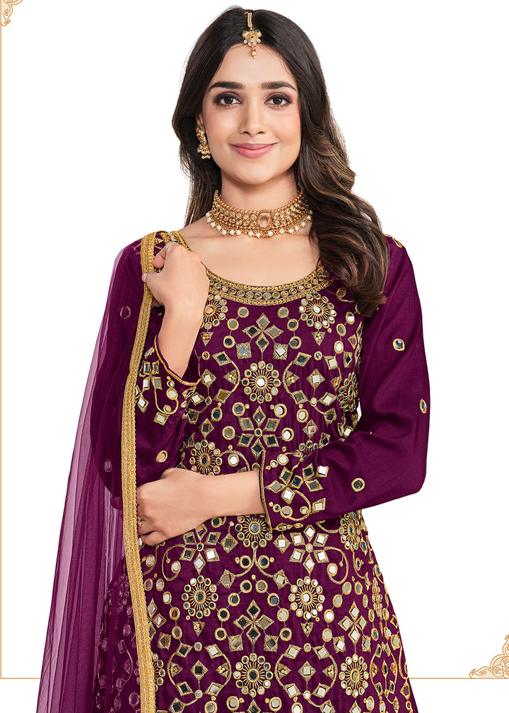 Buy Now Silk Pretty Purple Mirror Work Patiala Salwar Kameez Online in USA, UK, Canada & Worldwide at Empress Clothing.