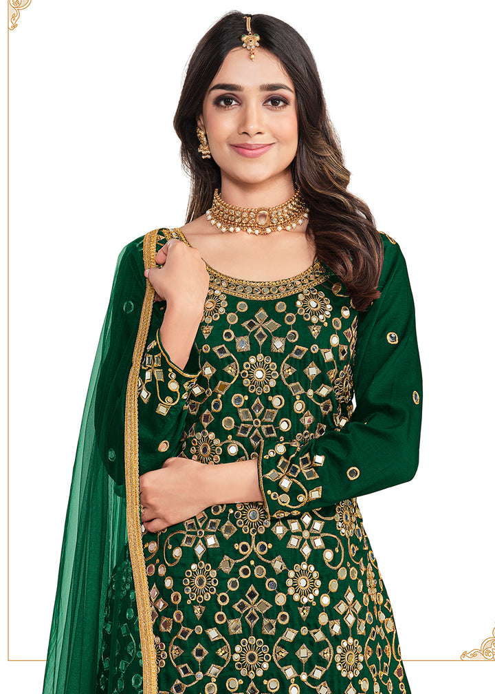 Buy Now Silk Lovely Green Mirror Work Patiala Salwar Kameez Online in USA, UK, Canada & Worldwide at Empress Clothing.