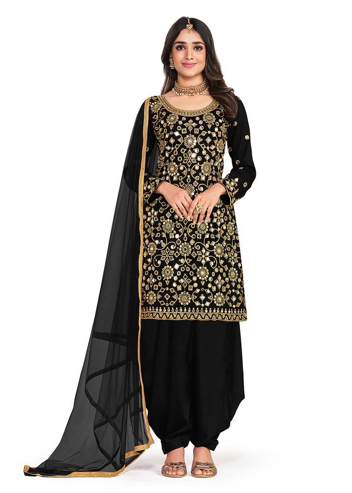 Buy Now Silk Rich Black Mirror Work Patiala Salwar Kameez Online in USA, UK, Canada & Worldwide at Empress Clothing.