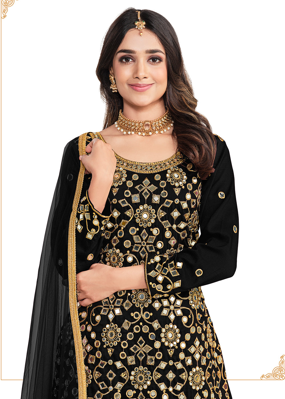 Buy Now Silk Rich Black Mirror Work Patiala Salwar Kameez Online in USA, UK, Canada & Worldwide at Empress Clothing.