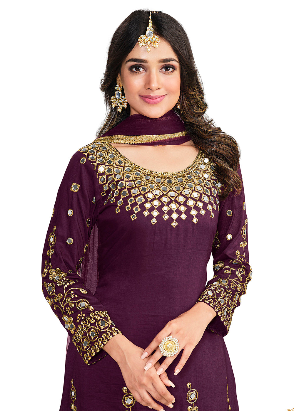 Buy Now Punjabi Style Purple Silk Mirror Work Patiala Suit Online in USA, UK, Canada & Worldwide at Empress Clothing.