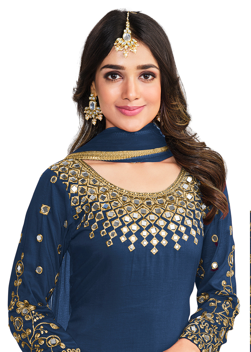Buy Now Punjabi Style Blue Silk Mirror Work Patiala Suit Online in USA, UK, Canada & Worldwide at Empress Clothing.