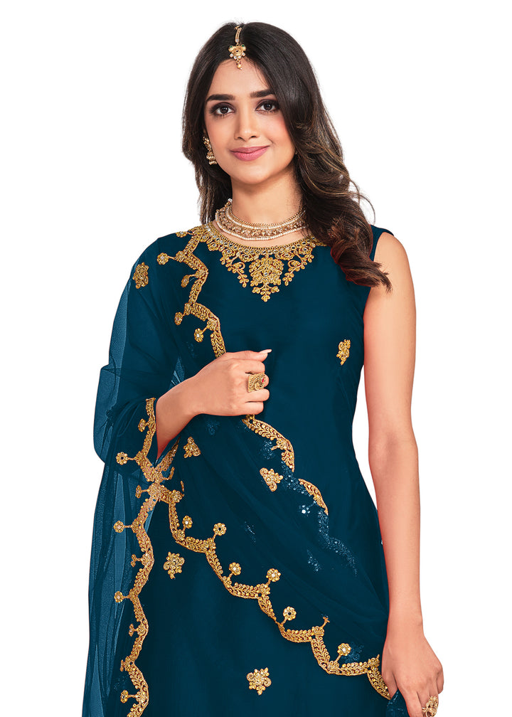 Buy Now Koti Style Engaging Teal Patterned Festive Salwar Suit Online in USA, UK, Canada, Germany, Australia & Worldwide at Empress Clothing. 