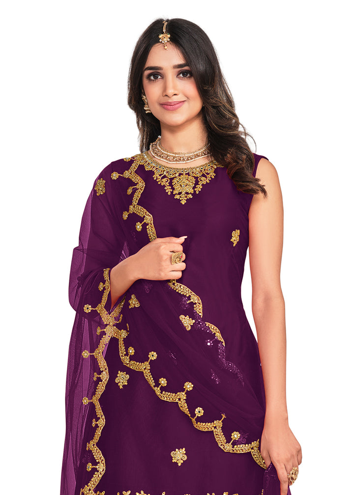 Buy Now Koti Style Lovely Purple Patterned Festive Salwar Suit Online in USA, UK, Canada, Germany, Australia & Worldwide at Empress Clothing. 