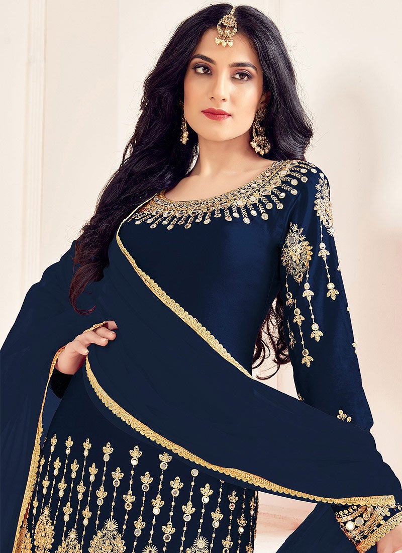 Buy Blue Patiala Style Suit - Mirror Embroidered Punjabi Suit