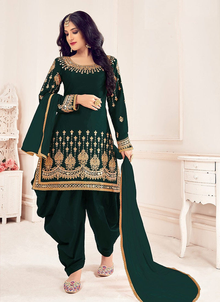 Buy Green Patiala Style Suit - Mirror Embroidered Punjabi Suit