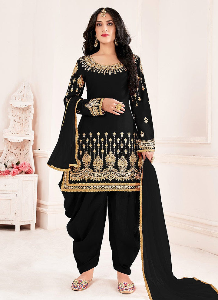 Buy Black Patiala Style Suit - Mirror Embroidered Punjabi Suit