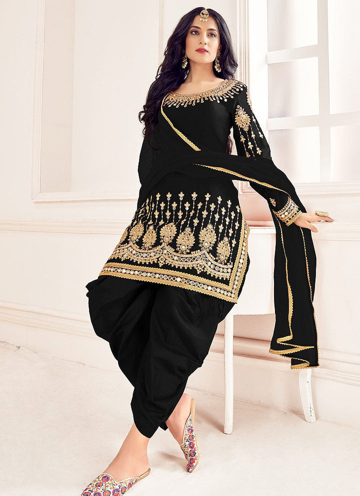 Buy Black Patiala Style Suit - Mirror Embroidered Punjabi Suit