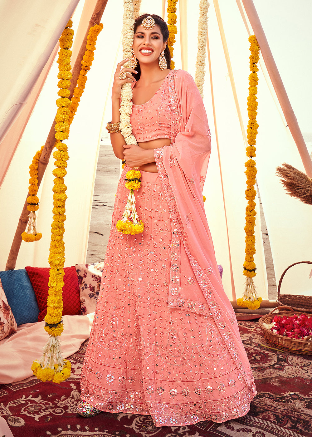 Buy Now Precious Pink Sequined Wedding Function Wear Lehenga Choli Online in USA, UK, Canada & Worldwide at Empress Clothing.