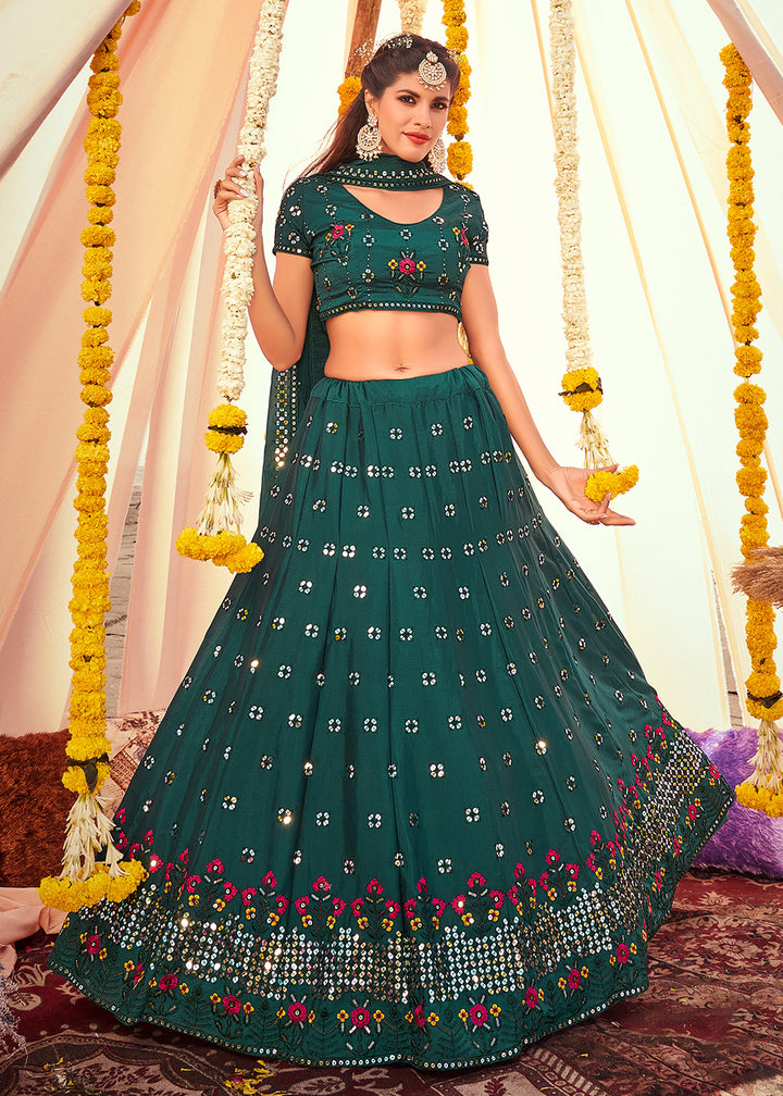 Buy Now Teal Green Sequined Wedding Function Wear Lehenga Choli Online in USA, UK, Canada & Worldwide at Empress Clothing. 