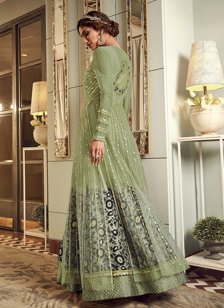 Appealing Green Designer Floor Length Anarkali Suit