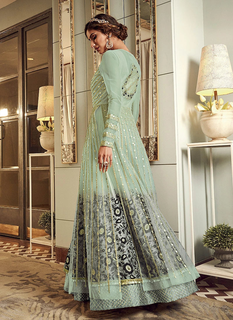 Flawless Green Designer Floor Length Anarkali Suit