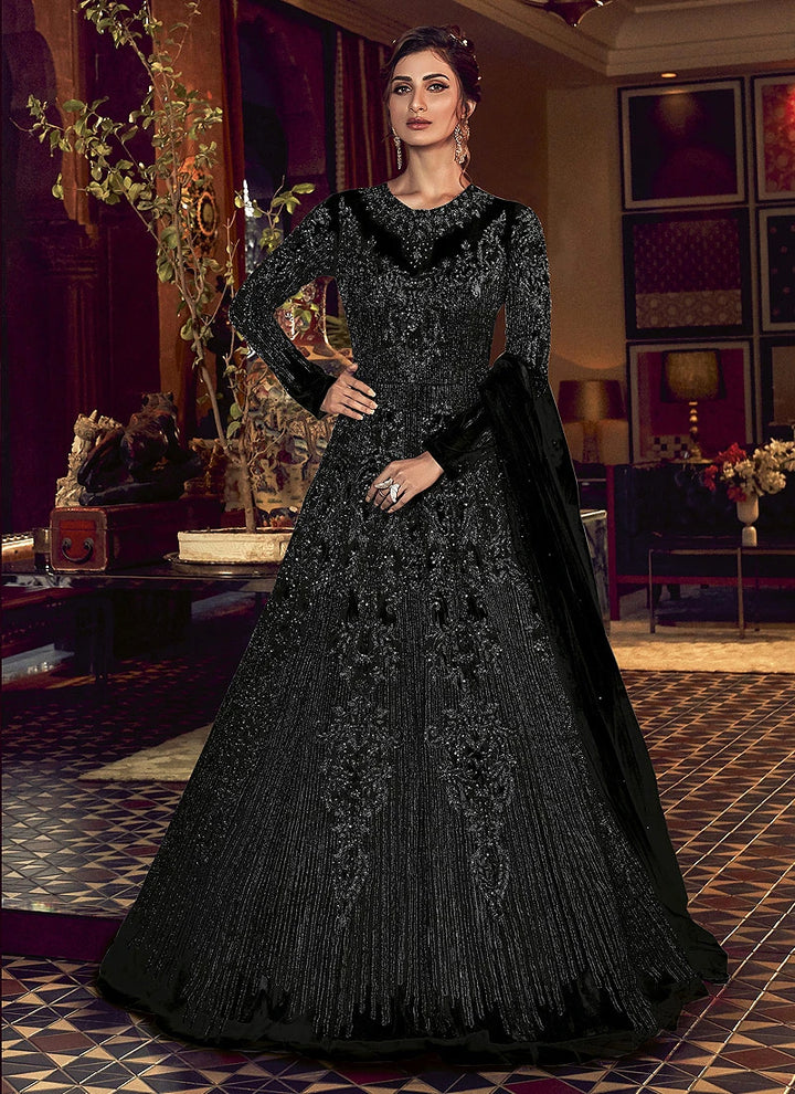 Superb Black Anarkali - Heavy Embroidered Net Anarkali
