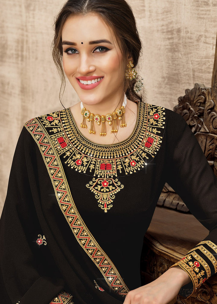 Buy Georgette Classy Black Suit - Heavy Embroidered Pant Suit