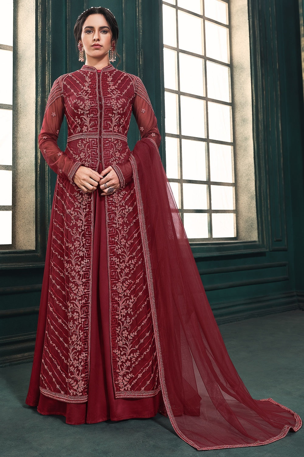 Buy Wedding Party Slit Cut Maroon Anarkali - Designer Anarkali Suit