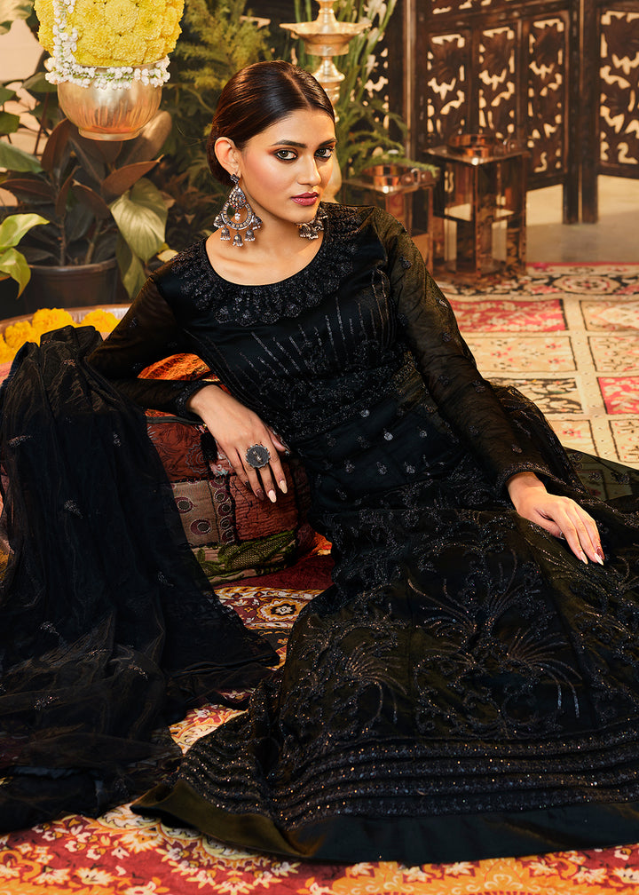 Beautiful Classy Black Embroidered Designer Floor Length Anarkali