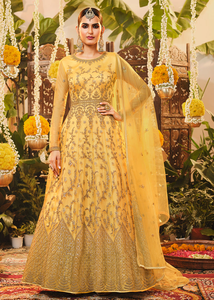 Buy Beautiful Haldi Yellow Anarkali - Designer Floor Length Anarkali