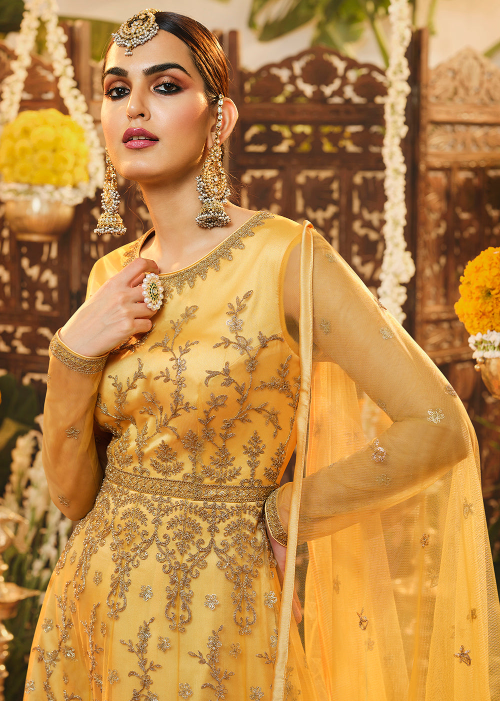 Buy Beautiful Haldi Yellow Anarkali - Designer Floor Length Anarkali