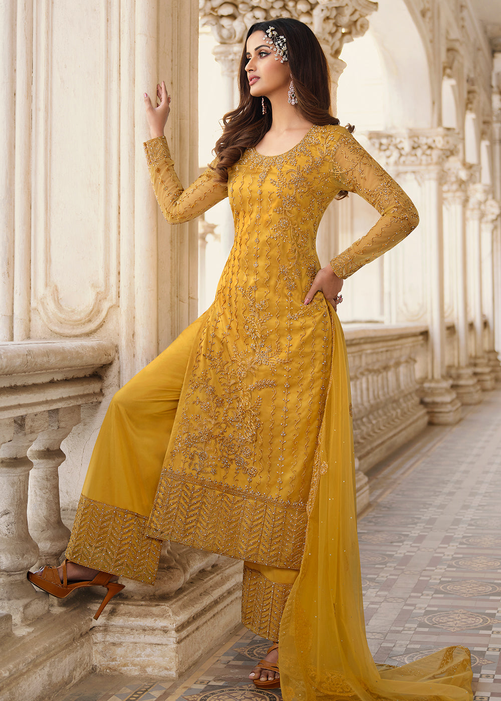Buy Cording Embroidered Yellow Suit - Designer Salwar Kameez