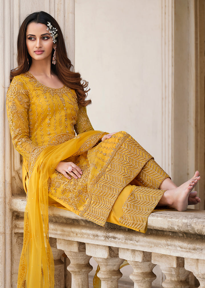 Buy Cording Embroidered Yellow Suit - Designer Salwar Kameez