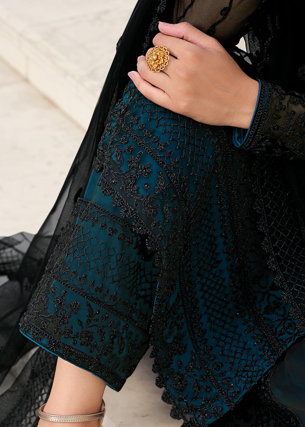 Black Embroidered Pant Suit