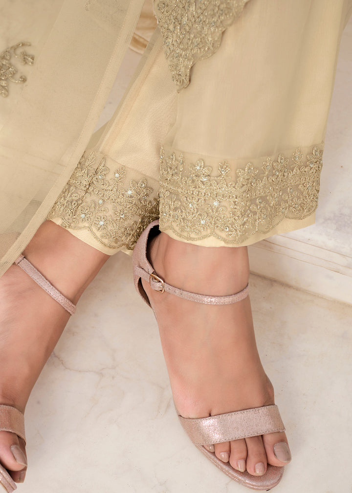 Buy Now Divine Off White & Gold Embroidered Pant Style Salwar Suit Online in USA, UK, Canada, Germany & Worldwide at Empress Clothing.