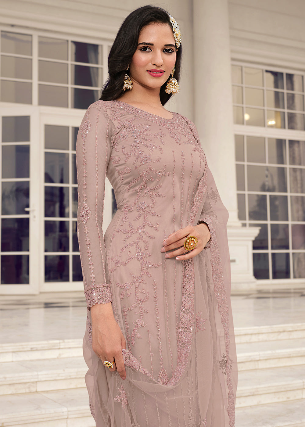Buy Now Stylish Light Mauve Embroidered Pant Style Salwar Suit Online in USA, UK, Canada, Germany & Worldwide at Empress Clothing. 