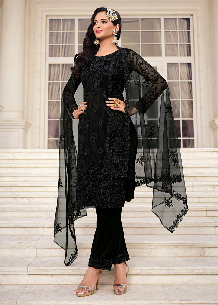 Buy Now Solid Hot Black Embroidered Pant Style Salwar Suit Online in USA, UK, Canada, Germany & Worldwide at Empress Clothing.