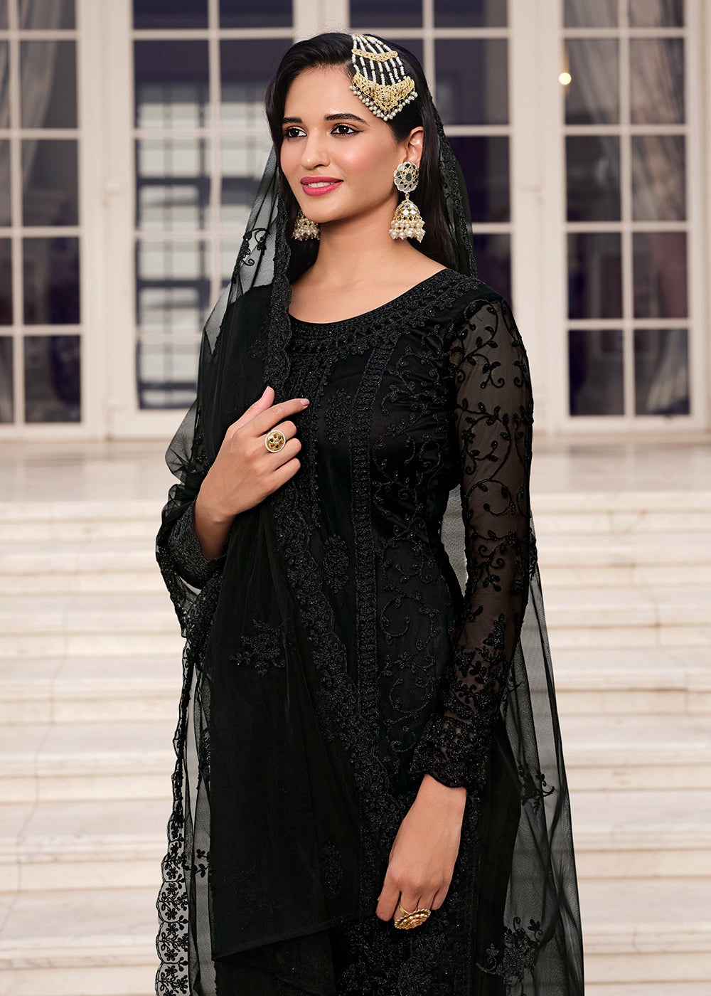 Buy Now Solid Hot Black Embroidered Pant Style Salwar Suit Online in USA, UK, Canada, Germany & Worldwide at Empress Clothing.