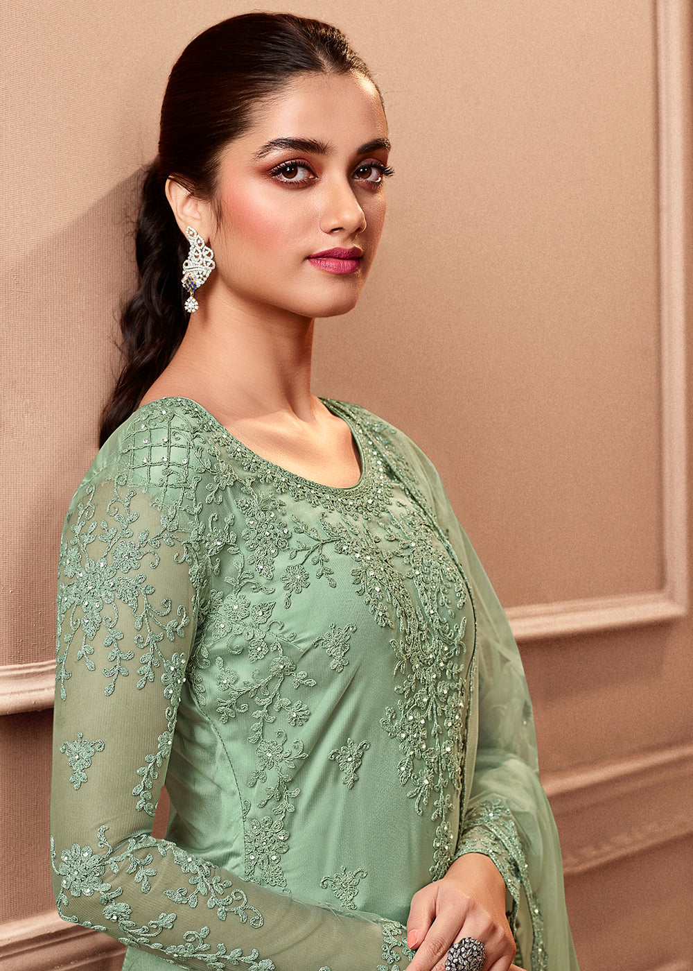 Buy Now Pant Style Mint Green Embroidered Wedding Salwar Suit Online in USA, UK, Canada & Worldwide at Empress Clothing. 