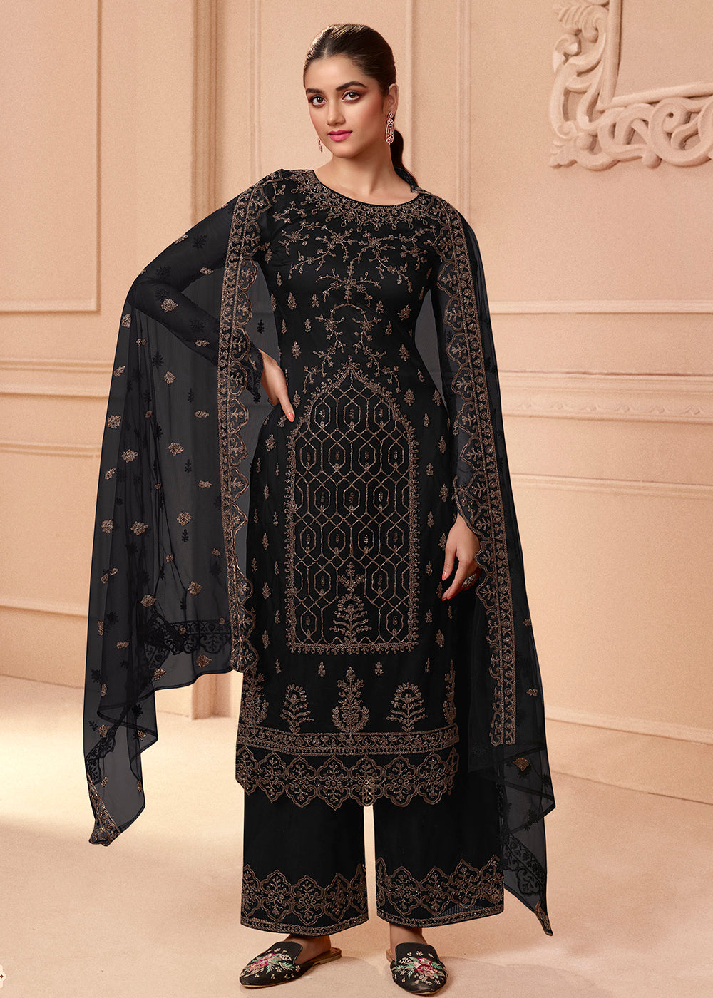 Buy Now Pant Style Classy Black Embroidered Wedding Salwar Suit Online in USA, UK, Canada & Worldwide at Empress Clothing.