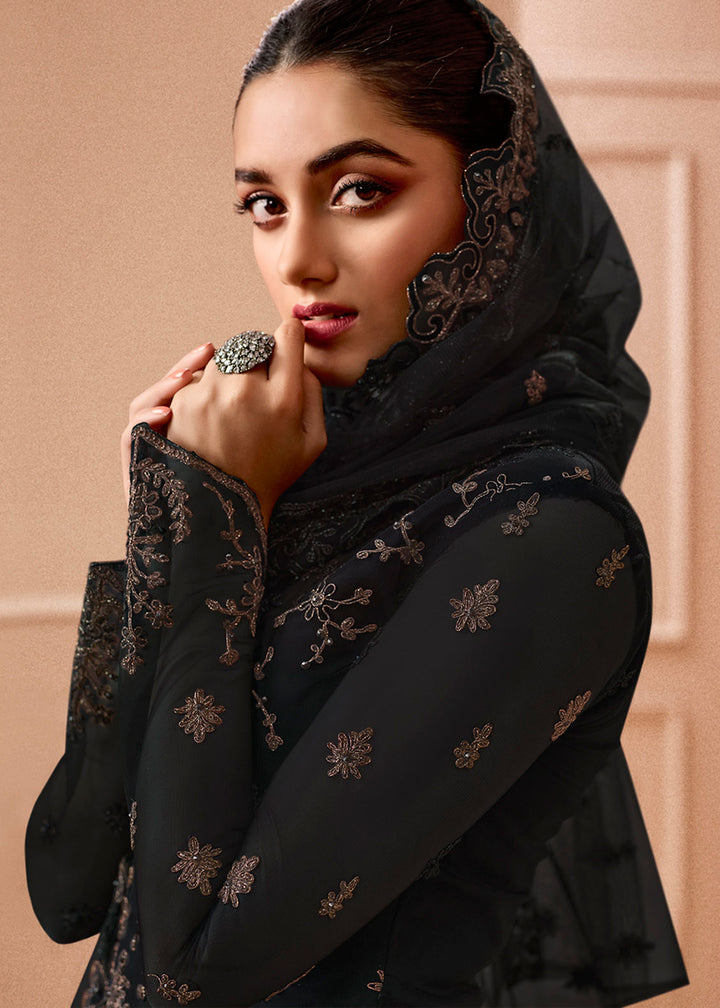 Pant Style Classy Black Embroidered Wedding Salwar Suit