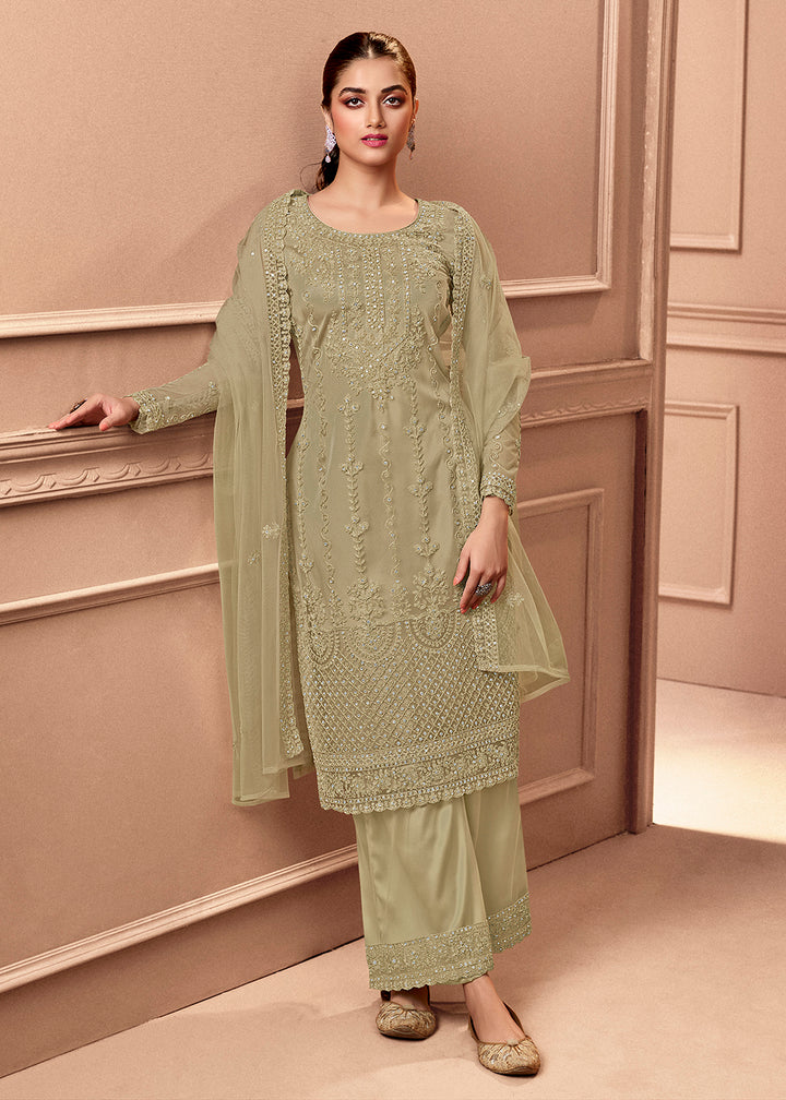 Buy Now Pant Style Dusty Grey Embroidered Wedding Salwar Suit Online in USA, UK, Canada & Worldwide at Empress Clothing. 