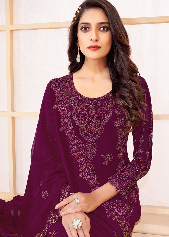 Buy Now Trendy Magenta Purple Georgette Eid Wear Salwar Kurta Suit Online in USA, UK, Canada & Worldwide at Empress Clothing.