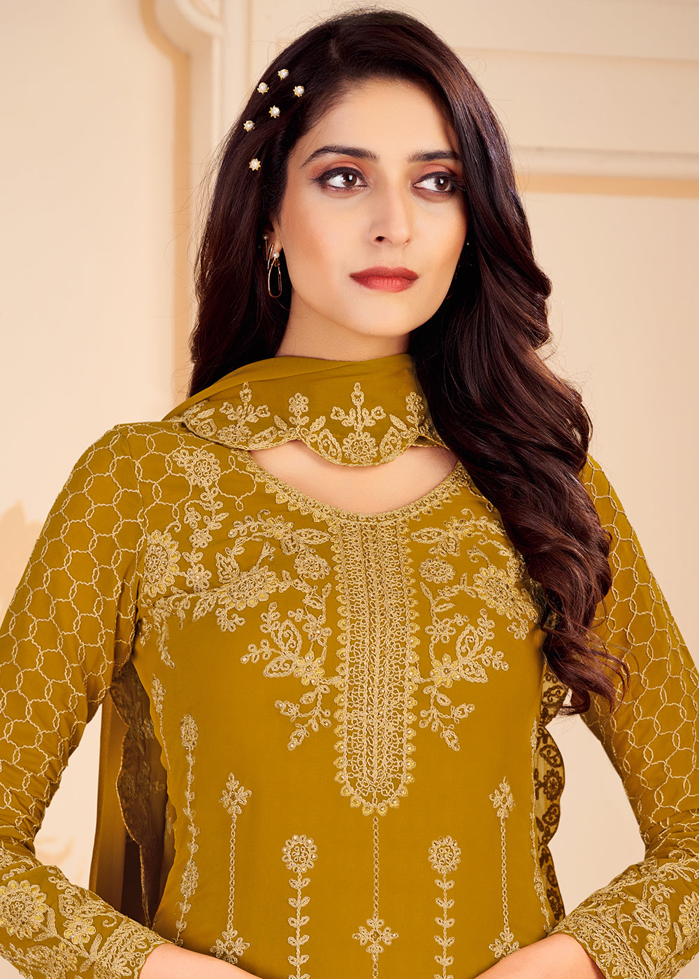 Buy Now Trendy Mustard Georgette Eid Wear Salwar Kurta Suit Online in USA, UK, Canada & Worldwide at Empress Clothing.