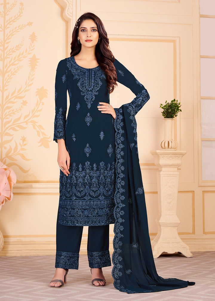 Buy Now Trendy Royal Blue Georgette Eid Wear Salwar Kurta Suit Online in USA, UK, Canada & Worldwide at Empress Clothing.
