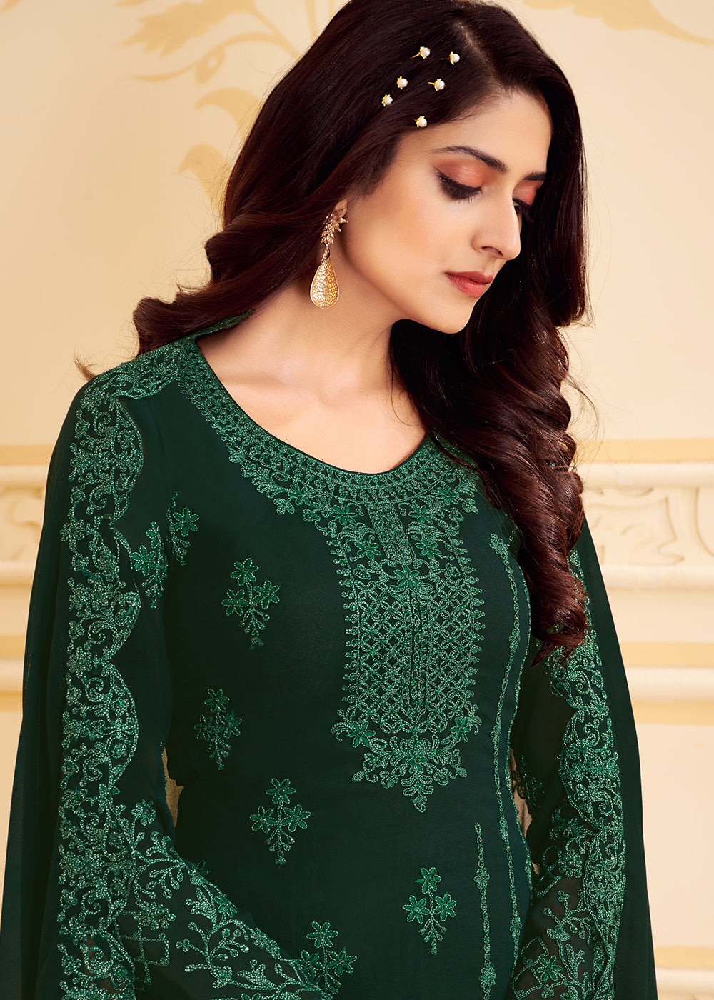 Buy Now Trendy Green Georgette Eid Wear Salwar Kurta Suit Online in USA, UK, Canada & Worldwide at Empress Clothing.