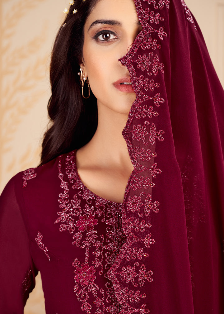 Buy Now Trendy Maroon Georgette Eid Wear Salwar Kurta Suit Online in USA, UK, Canada & Worldwide at Empress Clothing.